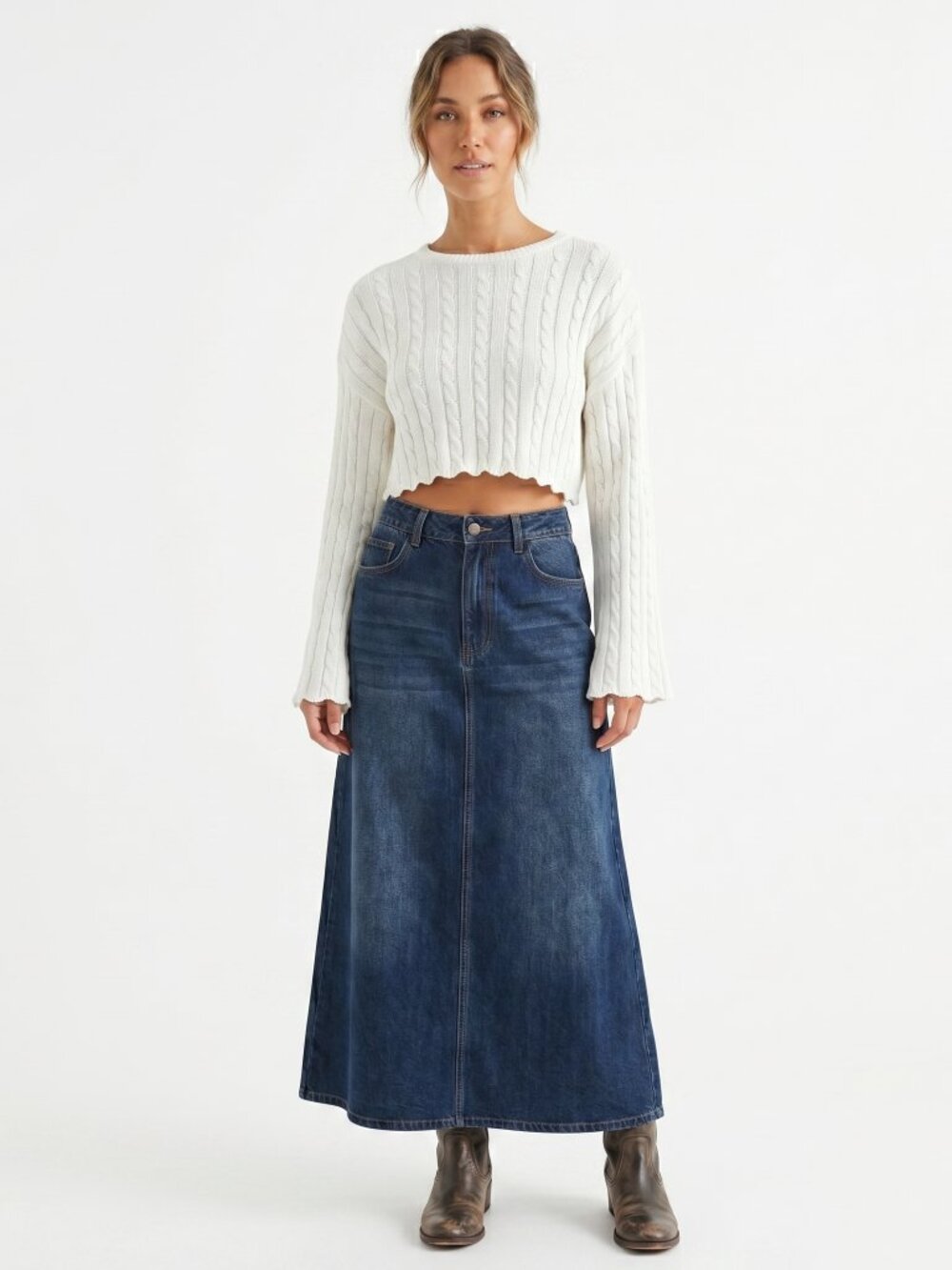 *Mink Pink Cable Knit Cropped Sweater